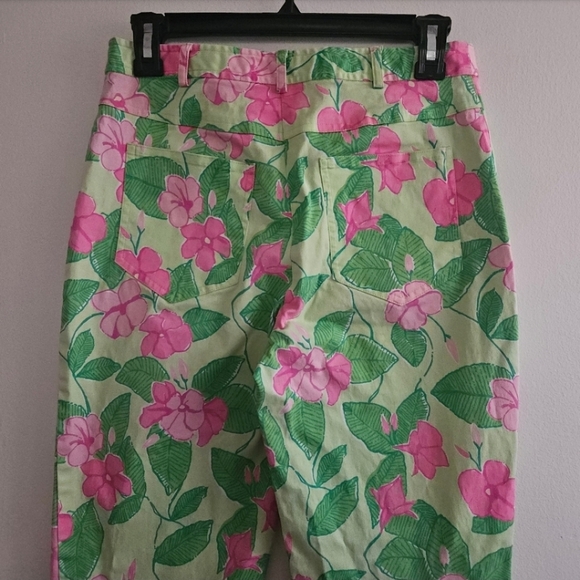 91 LILLY PULITZER MANDEVILLA GREEN PINK FLORAL PANTS WOMEN'S SIZE 4 - Picture 4 of 8